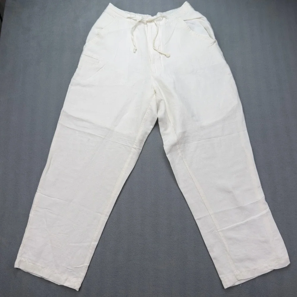 Linea Uomo Drawstring Linen Blend Pants 30x30 White Casual Beach Trousers